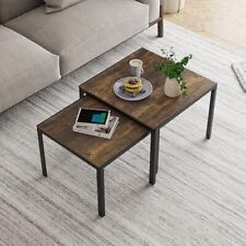 Nesting Coffee Table Set of 2, Square Modern Stacking Table Rustic Brown-square - Mumbai - India