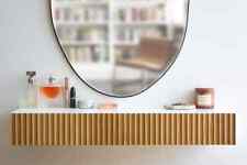 Minimalist fluted dressing table / fluted console table with oak drawers - Toronto - Canada