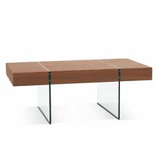 Ivinta Glass Coffee Table with Wood Tabletop, Small Center Table with Glass Leg - Mumbai - India