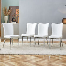 dining chairs office chairs 4-piece set of white PU seats with silver metal legs - CN