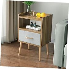 LUCKNOCK NightStand with Fabric Drawer, Bedside Table with Solid Wood Walnut - Miami - US