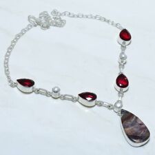 Cappuccino Jasper, Garnet Gemstone Handmade Silver Jewelry Necklace 18 NRJR3338"