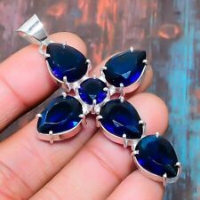 Cross London Blue Topaz Gemstone Handmade Gift Jewelry Pendant 2.48 r268"