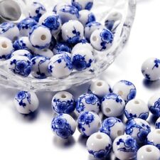 50Pcs Ceramic Flower Blue White Porcelain Beads Handmade 11mm DIY Jewelry Making