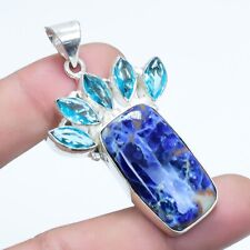 Sodalite, Blue Topaz Gemstone Handmade Silver Jewelry Pendant 2.1 PRJR4288"