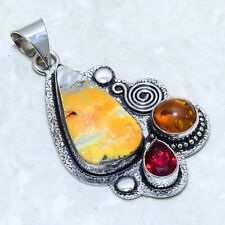 Bumble Bee Jasper, Garnet Gemstone Ethnic Silver Jewelry Pendant 2.2 PRJ14352"