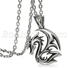 Men's Gothic Vintage Stainless Steel Flying Dragon Pendant Necklace Chain Gift