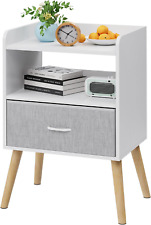 Nightstand with Drawer Modern Bedside Table Open Shelf Wood End Solid Legs Mid - Mumbai - India