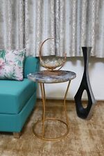 Minimalist Agate Side Table with Dark Grey Stone Top and Gold Metal Frame - Toronto - Canada