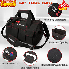 WORKPRO 14 Wide Mouth Tool Bag Tool Storage Tote Adjustable Shoulder Strap"