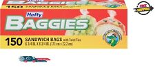 Hefty Baggies Food Storage Bags, Sandwich, Twist Tie, 150 Count