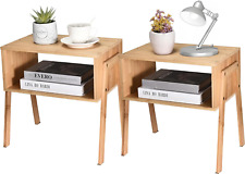 Bamboo Stackable Nightstand Set of 2-16 Inches Natural Wood Matching Side Table - Denver - US