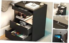 LED Nightstand Bedside Table with Charging Station, End Table with 2 Black - Toronto - Canada