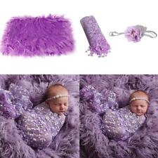 Baby Photo Props3pcs Baby Fluffy Blanket + Newborn Wrap + Flower Headband Set...