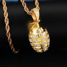 Gift Men's Amulet 14k Gold Plated Rhinestone Grenade Necklace Pendant Jewelry