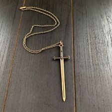 Bronze Sword Pendant Necklace -Katana Brass Charm Fantasy Fashion Unisex Jewelry