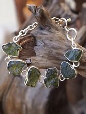 Handmade genuine Czech Moldavite bracelet 925 Sterling Silver Women's Jewelry