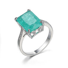 Womens Fashion 925 Sterling Silver Rings Natural Green Square Zircon Ring Gift