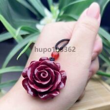 Natural jade Pendant rose statue cinnabar necklace figurines Jewelry amulet