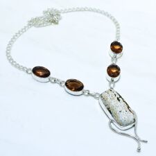 Ocean Jasper, Smokey Topaz Gemstone Silver Jewelry Necklace 18 NRJR3668"