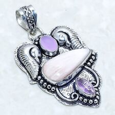 Scolecite, Kunzite Gemstone Handmade Ethnic Silver Jewelry Pendant 2.1 PRJ12644"