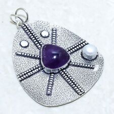 African Amethyst, Pearl Gemstone Handmade Silver Jewelry Pendant 2.6 PRJ12964"