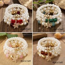 4PCS Boho Wedding Pearl Crystal Multilayer Bead Bracelet Women Men Jewelry Gift