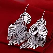 beautiful Fashion 925 Silver wedding women leaf Earring jewelry solid charms