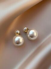 Double Round Pearl Earrings, S925 Posts Stud Fashion Women Jewelry