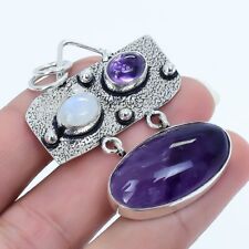 African Amethyst, Moonstone Gemstone Silver Jewelry Pendant 2.0 PRJ17403"