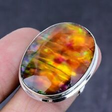 Natural Ammolite Gemstone Handmade 925 Steling Silver Jewelry Ring Size 8 w787