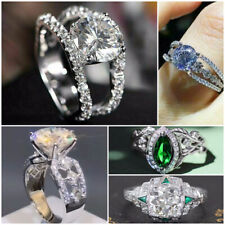 Pretty Women Cubic Zircon Ring 925 Silver Filled Jewelry Engagement Ring Sz 6-10