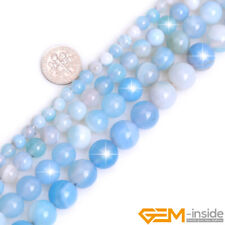 Big Holes Natural Sky Blue Banded Agate Round Beads For Jewelry Making 15 DIY"