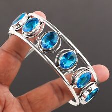 Blue Topaz Gemstone Handmade 925 Sterling Silver Ethnic Jewelry Bracelet Cuff