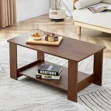 Minimalist Walnut Double Layered Rectangular Coffee Table 19.6x35.4"x16.5" - La Puente - US"