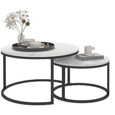 HOMCOM 2 Pcs Stacking Coffee Table Set Steel Frame Marble-Effect Top Foot Pads