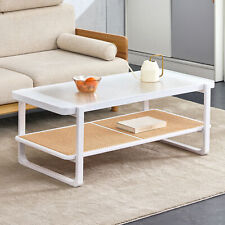 Modern minimalist white double layered solid wood coffee table. Glass tabletop - Mumbai - India