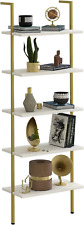 Ladder Shelf White Marble Open Bookshelf 5-Tier Wall-Mounted Wood Rack Industria - Cincinnati - US