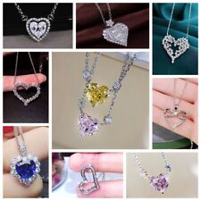 Gorgeous Heart 925 Silver Necklace Pendant Cubic Zirconia Wedding Women Jewelry