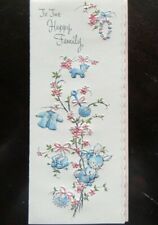 Vintage GIBSON BABY CARDS BABY ITEMS TIED ON BRANCHES - RATTLE; SHOES; BIB +