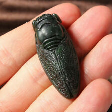 Natural Obsidian Green Jade Hand Carved Cicada Good Luck Charm Jewelry Pendant