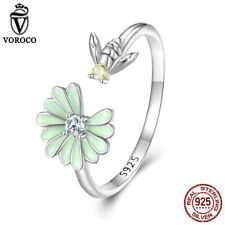 VOROCO 925 Sterling Silver Daisy Bee CZ Opening Finger Ring Women Gifts Jewelry