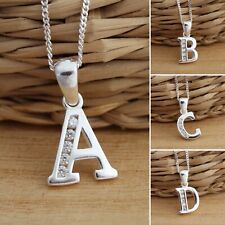 Solid 925 Sterling Silver CZ Letter Initial A-Z Pendant Charm Necklace Jewellery