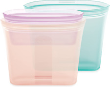 Reusable Food Storage Bags | 3 Bag Set [Teal/Peach/Lavender] - 2 Sandwich, 1 Sna