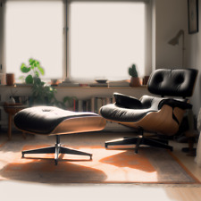 Classic Eames Lounge Chair Wood Genuine Leather Armchair Living Room Sofa