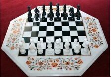 18 marble Chess Table top semi precious stones floral work handmade decor"