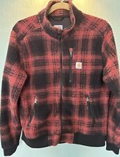 Carhartt High Pile Fleece Jackets Womens Medium Full Zip Red Black Plaid Sherpa