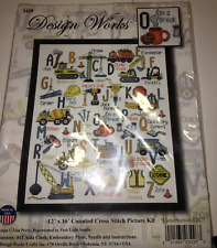 12X16 Cross Stitch Kit Design Works Construction ABC Trucks & Tools Sampler 3426