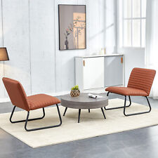 Brown minimalist armless sofa chair with PU backrest and black metal legs - Braselton - US