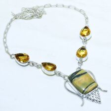 Serpentine, Citrine Gemstone Handmade Silver Jewelry Necklace 18 NRJR3679"